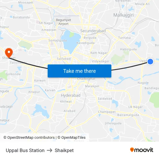 Uppal Bus Station to Shaikpet map