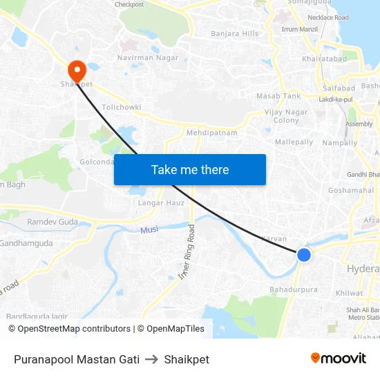 Puranapool Mastan Gati to Shaikpet map
