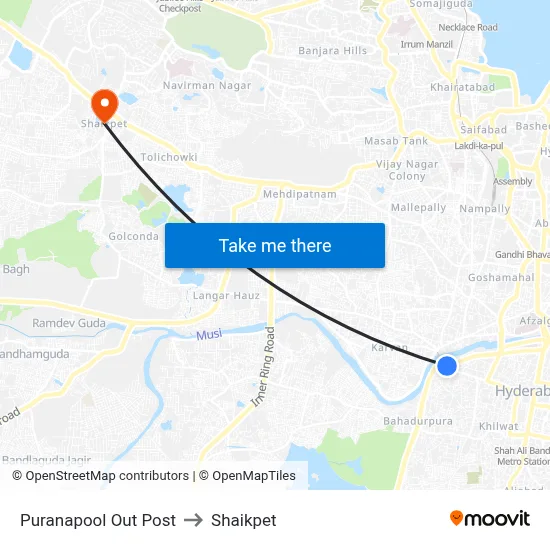 Puranapool Out Post to Shaikpet map