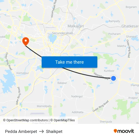 Pedda Amberpet to Shaikpet map