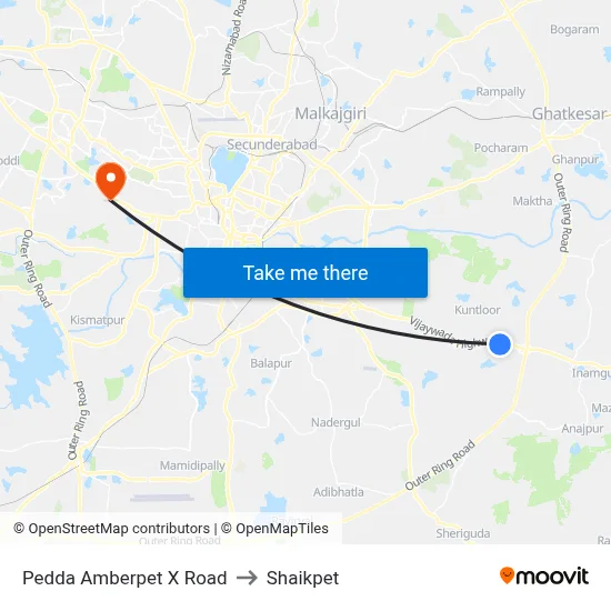 Pedda Amberpet X Road to Shaikpet map