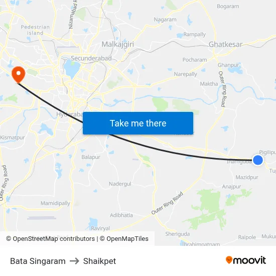 Bata Singaram to Shaikpet map