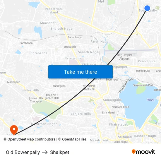 Old Bowenpally to Shaikpet map