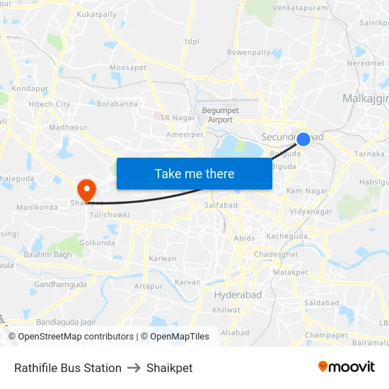 Rathifile Bus Station to Shaikpet map