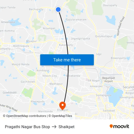 Pragathi Nagar Bus Stop to Shaikpet map