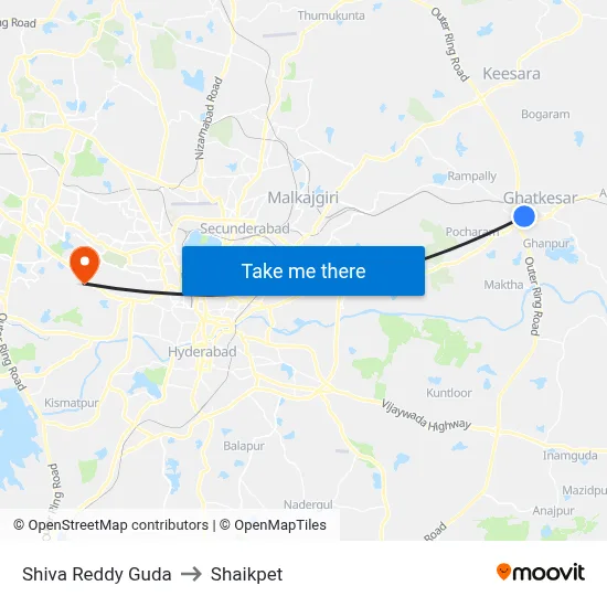 Shiva Reddy Guda to Shaikpet map