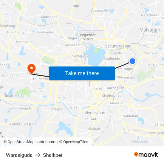 Warasiguda to Shaikpet map