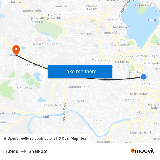 Abids to Shaikpet map