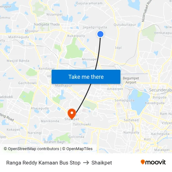 Ranga Reddy Kamaan Bus Stop to Shaikpet map