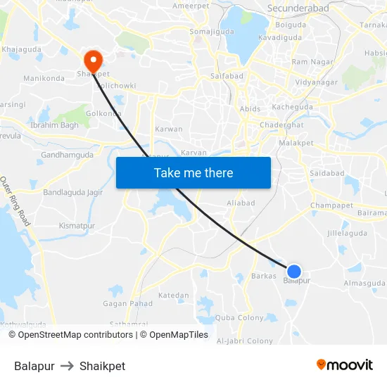 Balapur to Shaikpet map