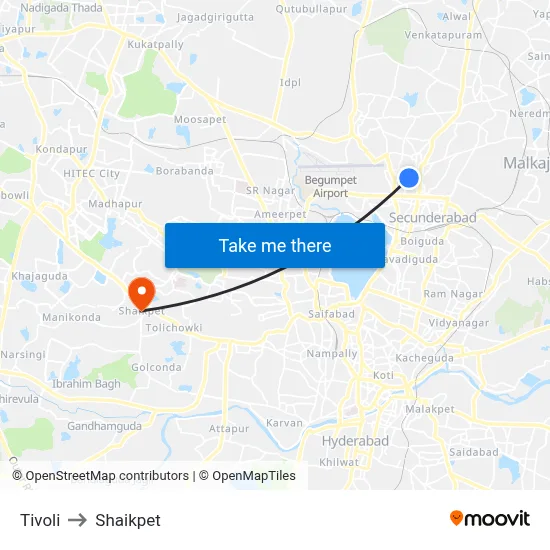 Tivoli to Shaikpet map