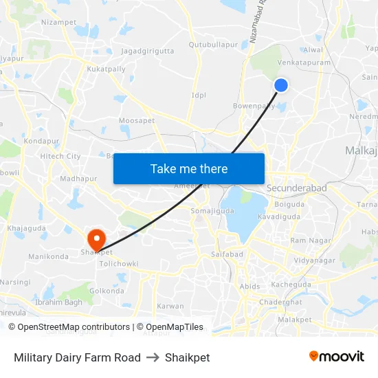 Military Dairy Farm Road to Shaikpet map