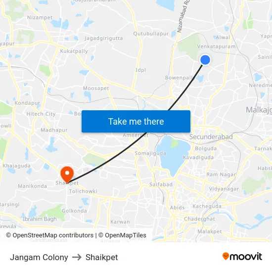 Jangam Colony to Shaikpet map