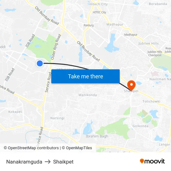 Nanakramguda to Shaikpet map