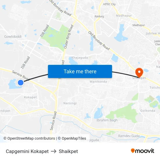 Capgemini Kokapet to Shaikpet map