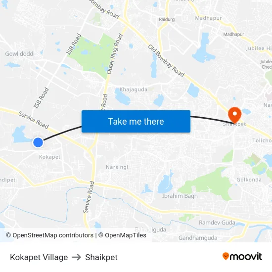Kokapet Village to Shaikpet map