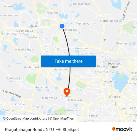 Pragathinagar Road JNTU to Shaikpet map