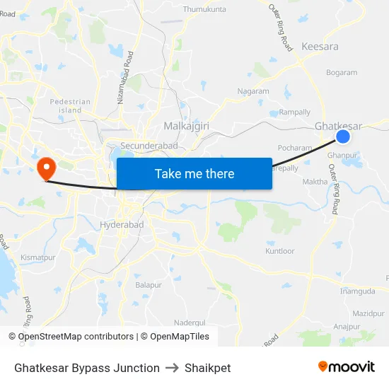 Ghatkesar Bypass Junction to Shaikpet map