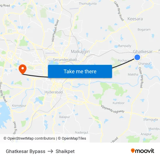 Ghatkesar Bypass to Shaikpet map