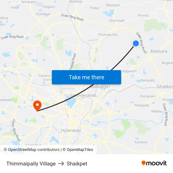 Thimmaipally Village to Shaikpet map