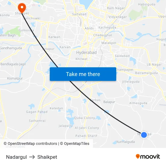 Nadargul to Shaikpet map