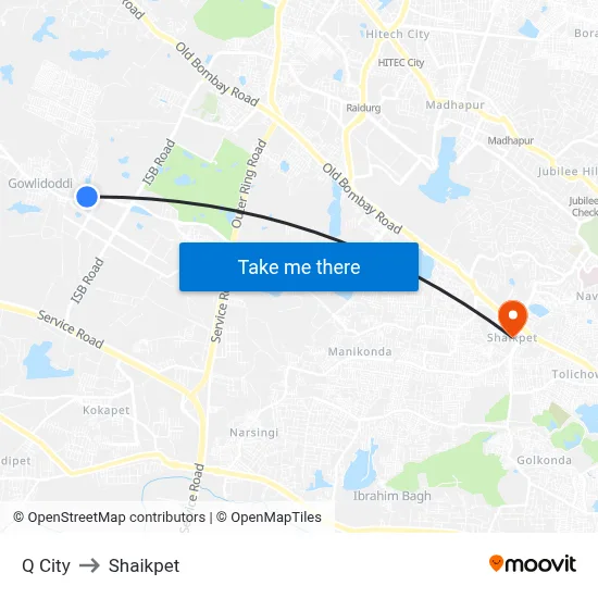 Q City to Shaikpet map