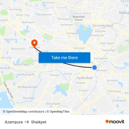 Azampura to Shaikpet map