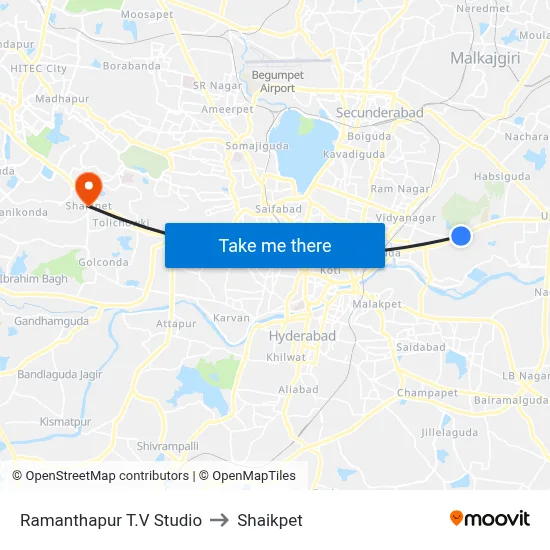 Ramanthapur T.V Studio to Shaikpet map