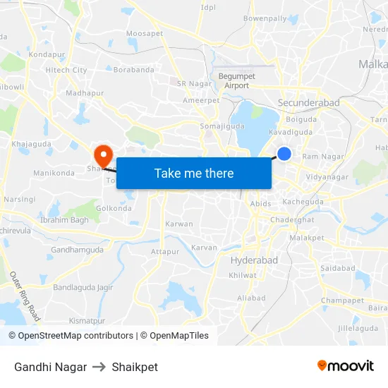 Gandhi Nagar to Shaikpet map
