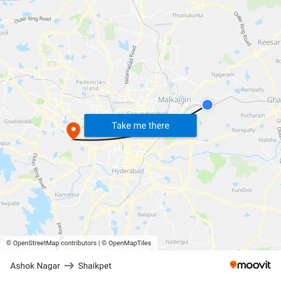 Ashok Nagar to Shaikpet map