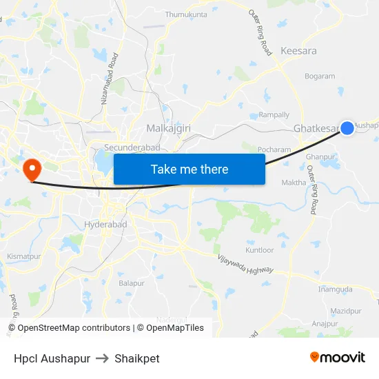 Hpcl Aushapur to Shaikpet map