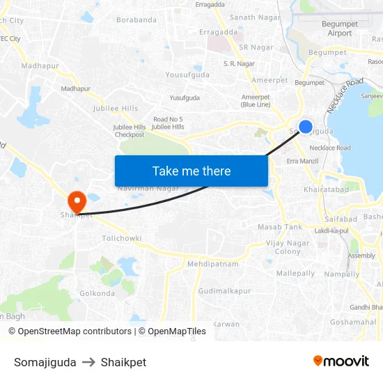 Somajiguda to Shaikpet map