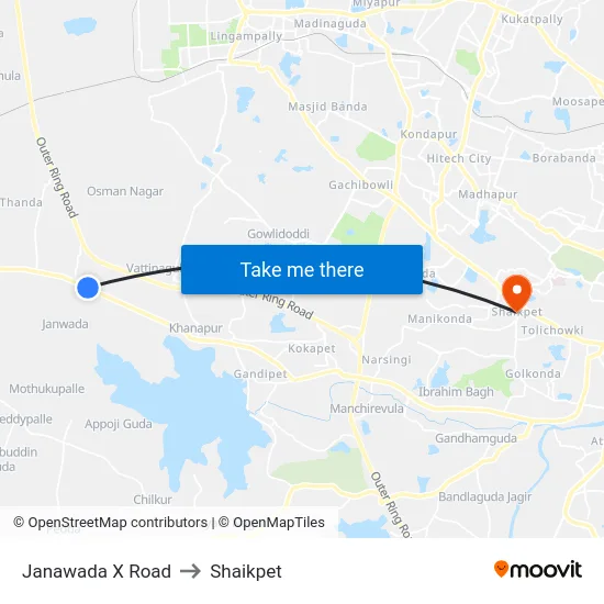 Janawada X Road to Shaikpet map