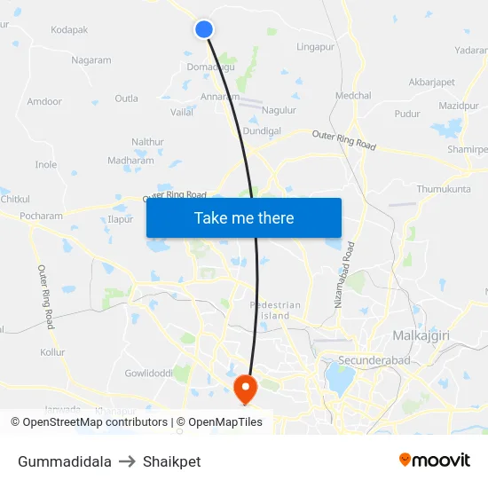 Gummadidala to Shaikpet map