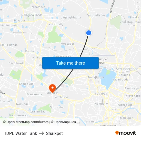 IDPL Water Tank to Shaikpet map