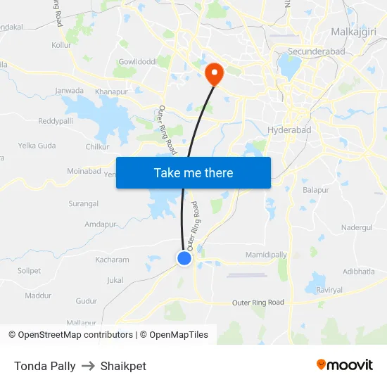 Tonda Pally to Shaikpet map