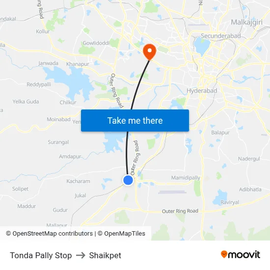 Tonda Pally Stop to Shaikpet map