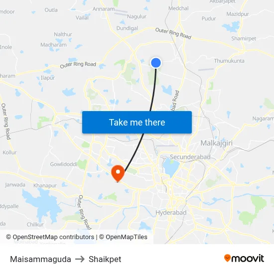 Maisammaguda to Shaikpet map