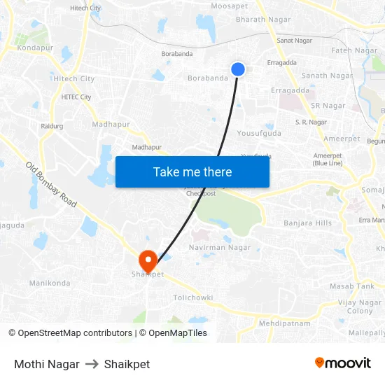 Mothi Nagar to Shaikpet map