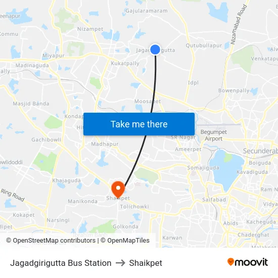 Jagadgirigutta Bus Station to Shaikpet map