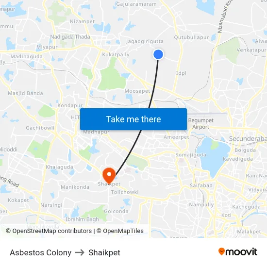 Asbestos Colony to Shaikpet map