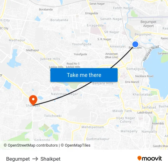 Begumpet to Shaikpet map