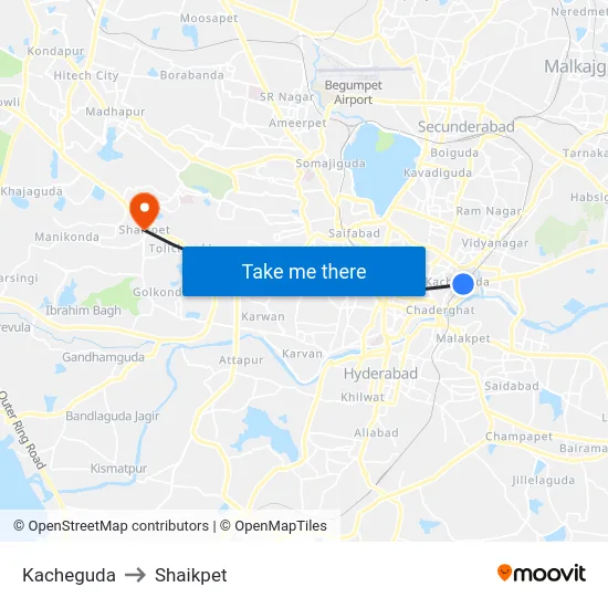 Kacheguda to Shaikpet map