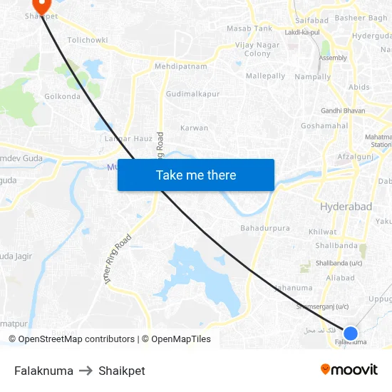 Falaknuma to Shaikpet map