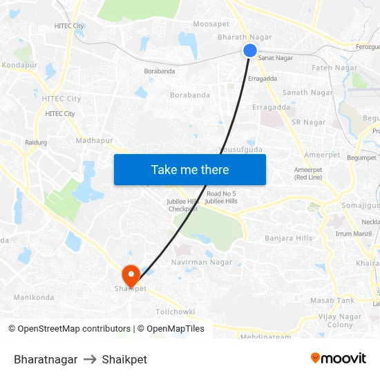 Bharatnagar to Shaikpet map