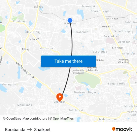 Borabanda to Shaikpet map