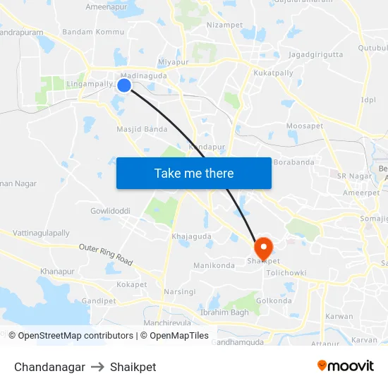 Chandanagar to Shaikpet map