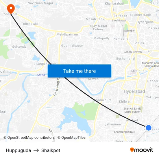 Huppuguda to Shaikpet map