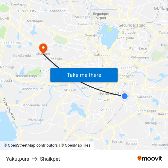 Yakutpura to Shaikpet map