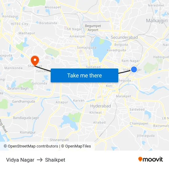 Vidya Nagar to Shaikpet map